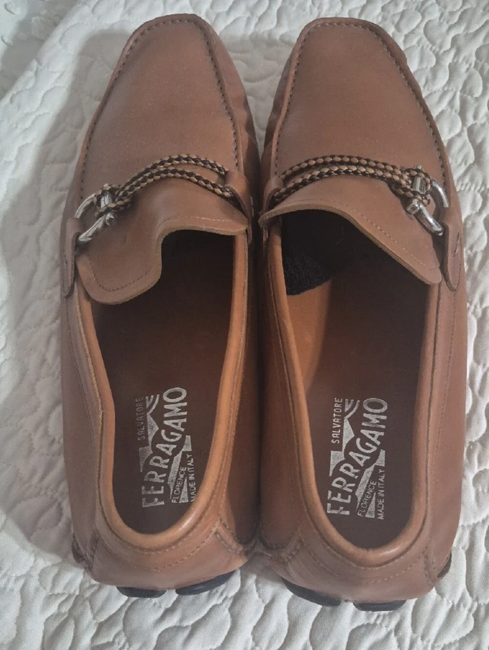 Salvatore Ferragamo Tan Leather Bit-Trim Loafers Size 11.